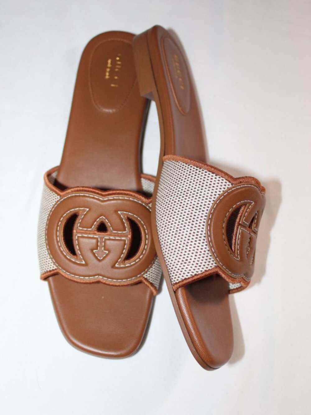 NWB Gucci GG Interlocking Cut Out Flats Sandals Slip Ons Mules Brown 39.5 835723